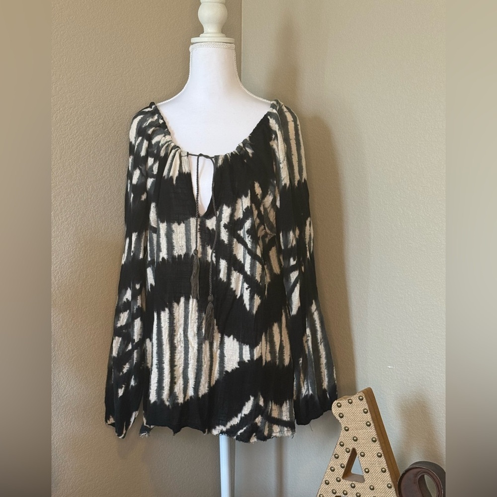 Free People/OneTeaspoon Black & Cream Santarini Peasant Blouse | Size XS - Picture 2 of 6